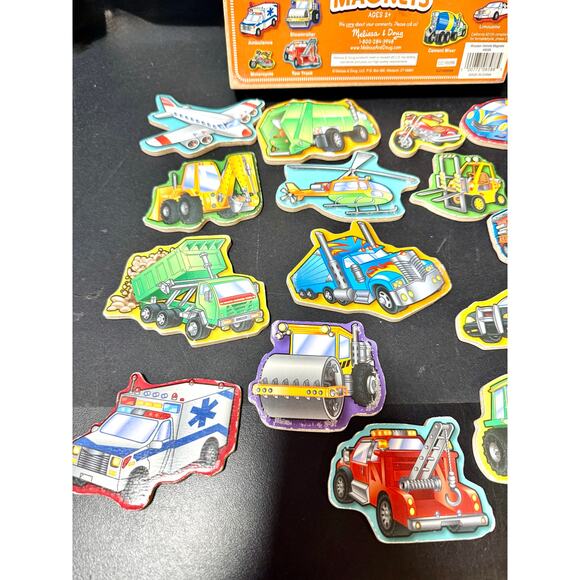 Melissa and Doug 20 Vehicles Cars Wooden Magnets Set Toy in box - Picture 3 of 5